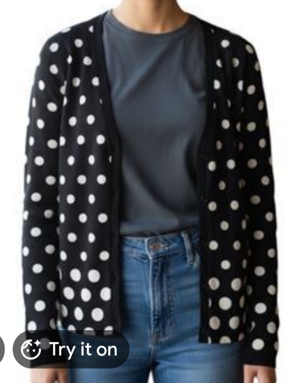 Women's Size Large Button Down Cardigan Polka Dots